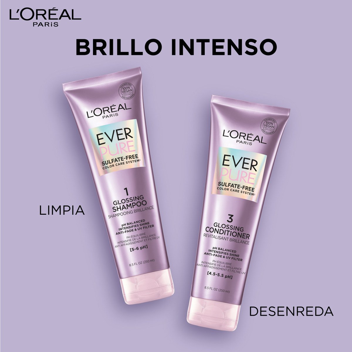 Shampoo y acondicionador para dar un brillo intenso al pelo.